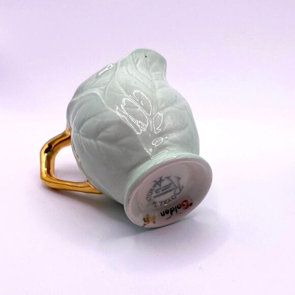 Royal Winton Golden Age Porcelain Green and Gold Plated Creamer and Sugar Set - Picture 6 of 8